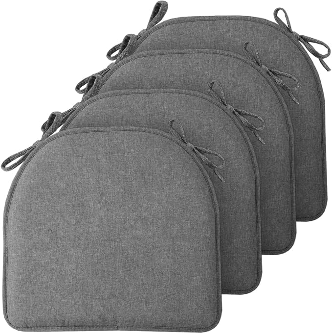 TushGuard Chair Cushions, 4 Pack Memory Foam Chair Pads, Thin Seat Cushion, Kitchen Chair Cushions Set of 4, Anti-Slip Backing & Fixed Straps, 1.4 in Thick, Grey