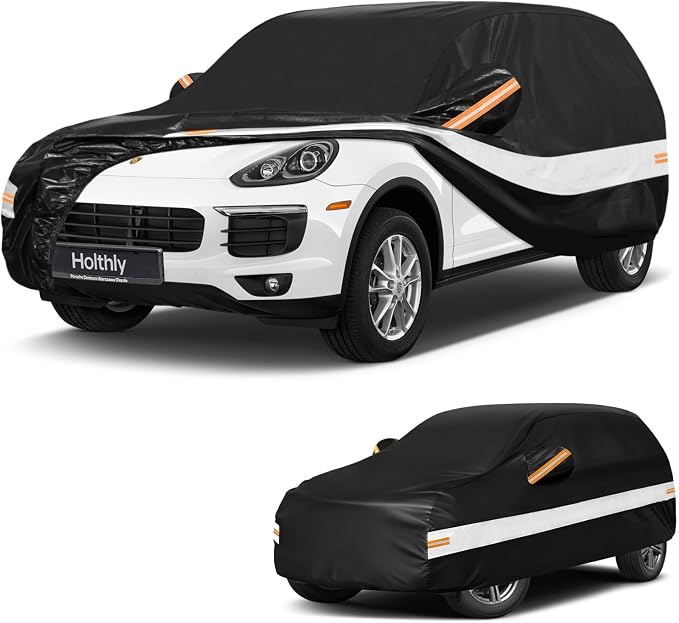 10 Layers SUV Car Cover Custom Fit for Porsche Cayenne (2002-2026), Waterproof All Weather for Automobiles, Outdoor Full Cover Sun Dust Rain Protection with Cotton. Black