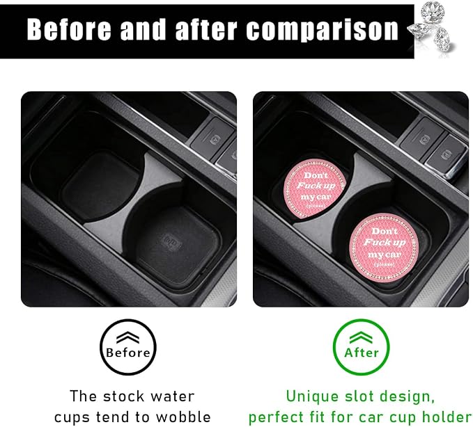 Ziciner 2 Pack Bling Car Cup Holder Coaster, 2.75 Inch Anti-Slip Auto Insert Cup Coaster, Crystal Car Drink Cup Mat Perfect for Women Girls, Universal Interior Decor Accessories (Pink)
