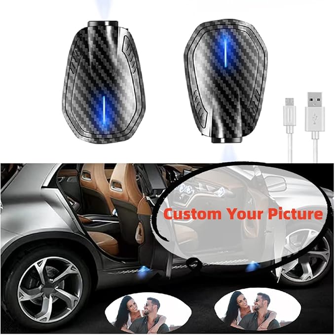 Custom Car Rechargeable LED Door Light Logo Projector Automobile Brand Logo Car Door Lights LED Ghost Shadow Light Projector for car Brand Series Compatible (Carbon Fibre-High, 4)