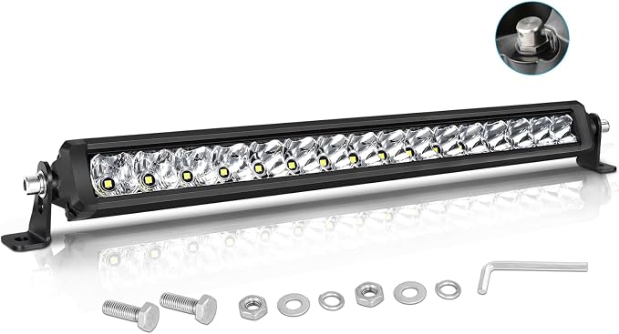 18 Inch Light Bar Slim, SWATOW INDUSTRIES 80W 18" Single Row LED Bar Spot Flood Offroad Driving Light Bumper Mounts Hood Bulge Mount for F150 Wrangler Toyota Ram Chevy Truck UTV ATV SUV
