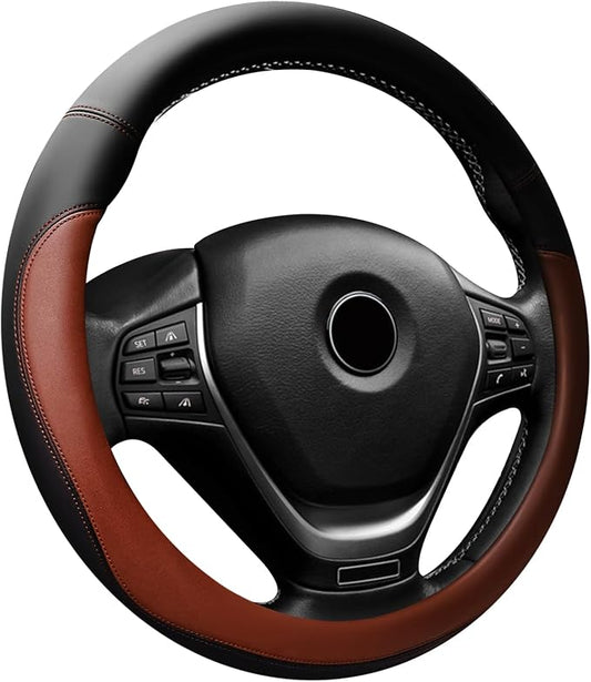 Car Steering Wheel Cover, 15 Inch Napa Leather Car Steering Wheel Protector, Slip-Resistant Elastic Steering Wheel Handle Cover, Universal Interior Accessories for Cars Trucks SUVs (Coffee)
