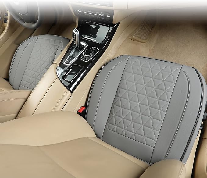 Black Panther Luxury Faux Leather Car Seat Cover Front Bottom Seat Cushion Cover, Anti-Slip and Wrap Around The Bottom, Fits 95% of Vehicles - 1 Piece,Light Gray
