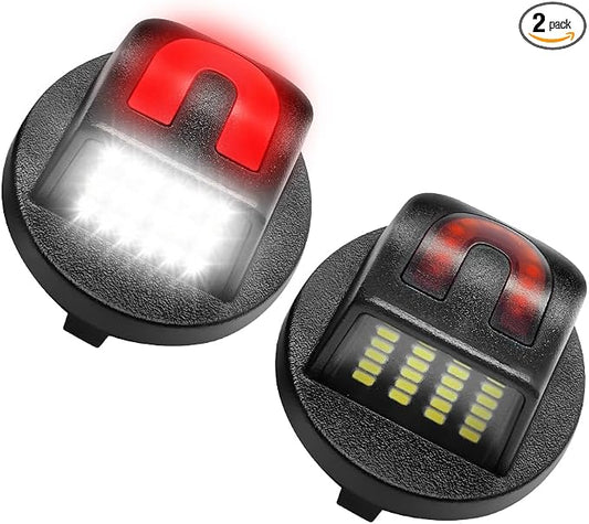 LESAUCE License Plate Lights Compatible with F150 1990-2014 F250 F350 1980-1999 F250 F350 F450 F550 super duty 1999-2016 Super Duty Ranger, C-Shaped for Rear Parking Red Light, 6500K White, Pack of 2