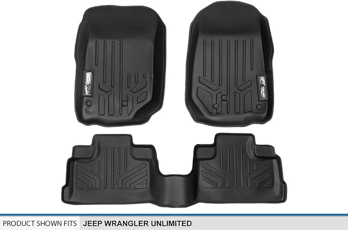 MAXLINER Custom Fit Floor Mats 2 Row Liner Set Compatible with 2007-2010 Jeep Wrangler