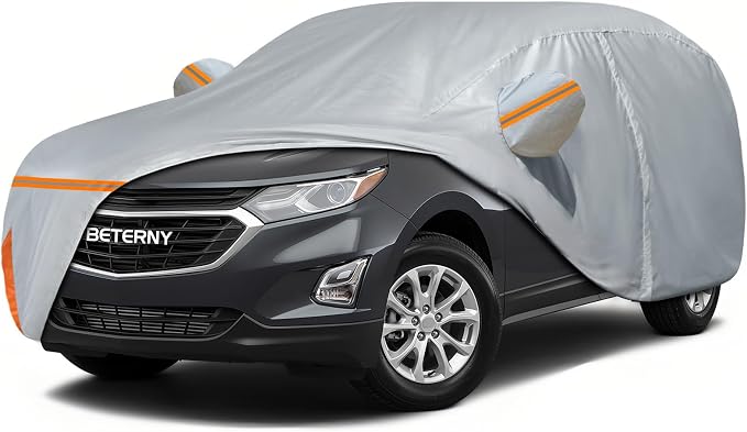 Car Cover for 2005-2026 Chevy Equinox, Waterproof Custom-fit All Weather Sun Rain UV Dust Snow Protection Outdoor Equinox Full Car Cover with Door Zipper and Cotton Lining-Grey