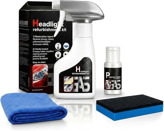Car Headlight Restoration Kit, 2-in-1 Headlight Repair Fluid & Cleaner for Oxidation Removal, Fix Cloudy, Yellowing and Scratches, Headlamp Restorer with Clarity Coating for All Vehicles