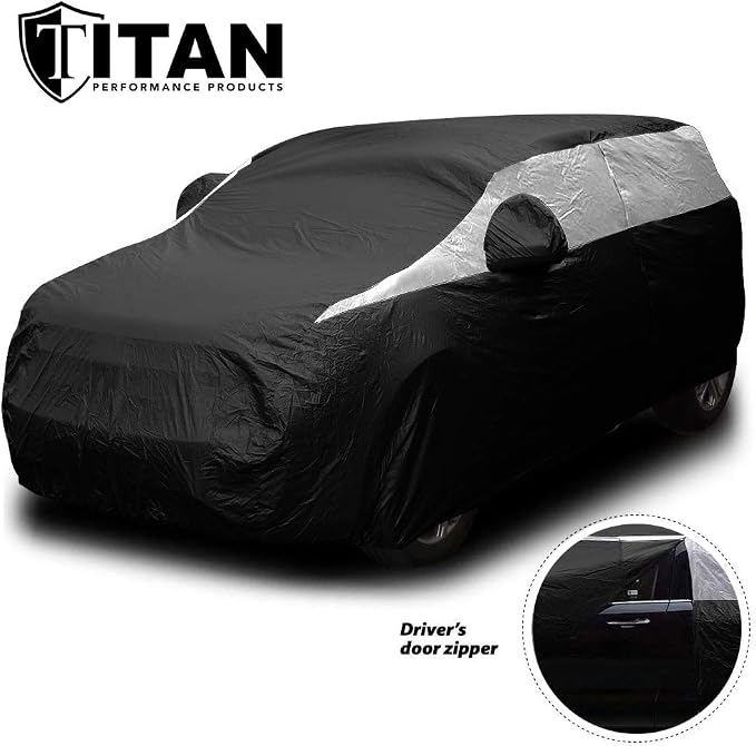 Titan Jet Black Poly 210T Car Cover for Compact SUV 170-187". Waterproof, UV Protection, Scratch Resistant, Driver-Side Zippered Opening. Fits Rav4, Rogue, CR-V and More.