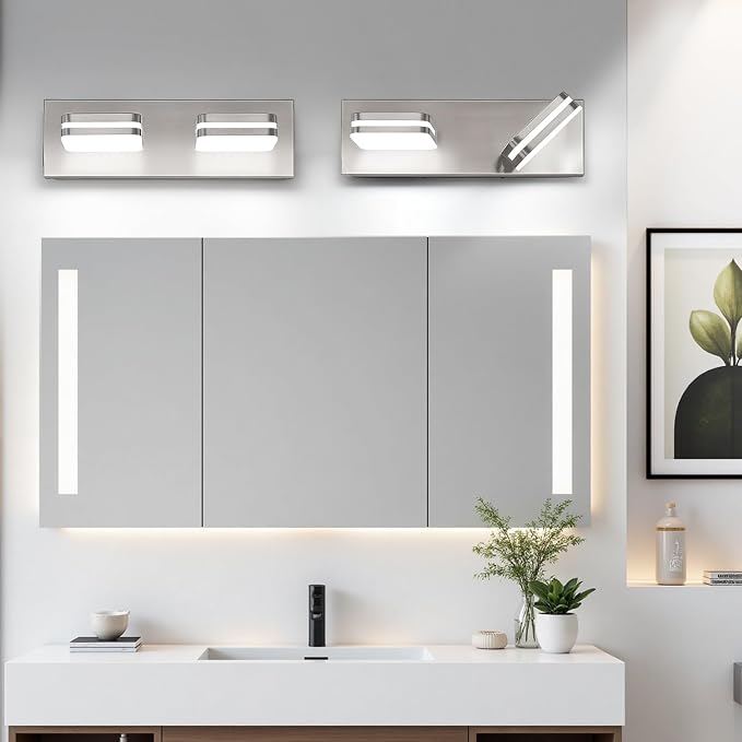Torondo 360° Rotate LED Bathroom Vanity Light Fixtures, Acrylic Vanity Lights for Bathroom, Modern Wall Lighting Fixtures Over Mirror Living, Brushed Nickel, Natural White, 2-Light, 14-Inch