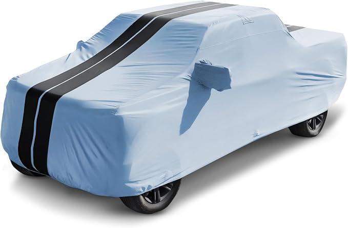 iCarCover Premium Heavy Duty Truck Car Cover - Waterproof All Weather Rain Snow UV Protection, Ram 1500, 2500, 3500, Silverado, Sierra 2500HD, 3500HD, Size T79 (See Size Chart), Stripe - Gray/Black