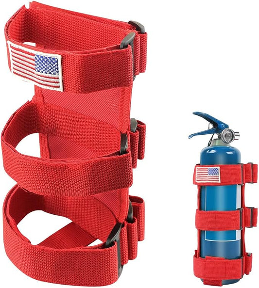 Fire Extinguisher Holder, Roll Bar Adjustable Extinguisher Strap Brackets with USA Flag Pattern, Secure Fire Extinguishers Mount Replacement for Wrangler CJ JK JKU TJ JL JLU (Red)