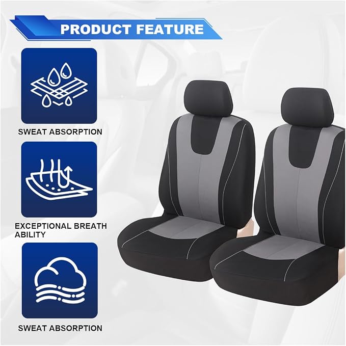 ZIMISI 4PCS Car Front Seat Covers, Comfort Breathable Vehicle Seat Protector Cover, Universal Automotive Interior Accessories for Car, SUV, Truck (Grey/Black)