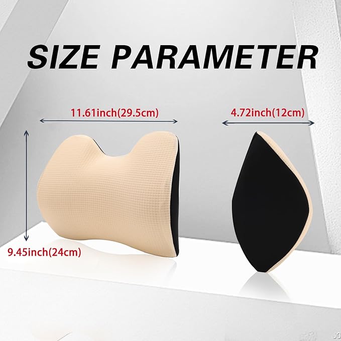 Make Restful Car Headrest Pillow, Car Pillow with Adjustable Strap, Beige | Breathable Removable Cover & Ergonomic Neck Support Cushion, Memory Foam Car Neck Pillow for Driving Fits Most Types of Seats