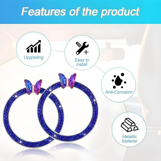 2PCS Bling Car Engine Start Stop Decoration Ring, Crystal Rhinestone Auto Push Start Button Ignition Ring Sticker, Vehicle Decor Accessories for Women Girls, Universal for Vehicles (Dark Blue)