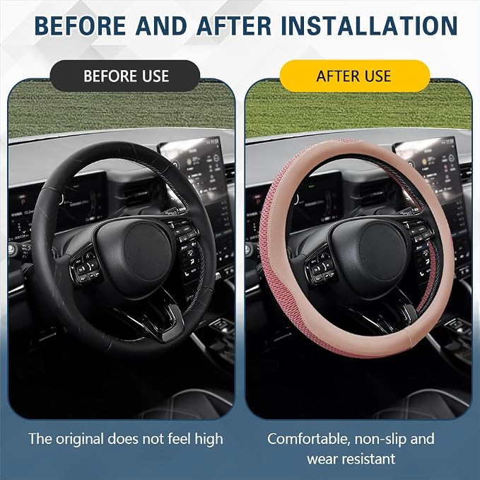 Car Steering Wheel Cover, Steering Wheel Accessories, Universal 15 Inch Microfiber Breathable LCE Silk, Car Accessories Breathable Anti-Slip Protector Universal for SUV Sedan Truck (Pink)