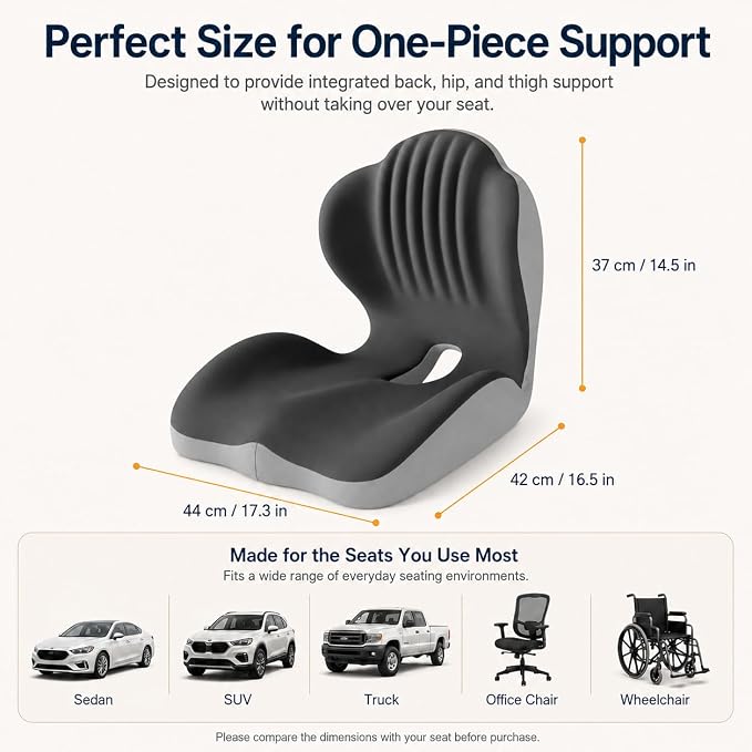 Ergonomic Car Seat Cushion with Lumbar Support, Pressure-Responsive Memory Foam, Enhanced Pelvic Stability for Pressure Relief, Ideal for Long Driving, Office & Home (Gray)