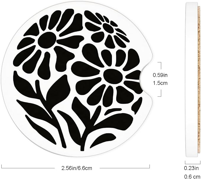 Ceramic Car Coasters – Absorbent Car Cup Holder Coaster Set for Women, Cute Aesthetic Car Accessories for Girls, 2 Pack (Onyx)