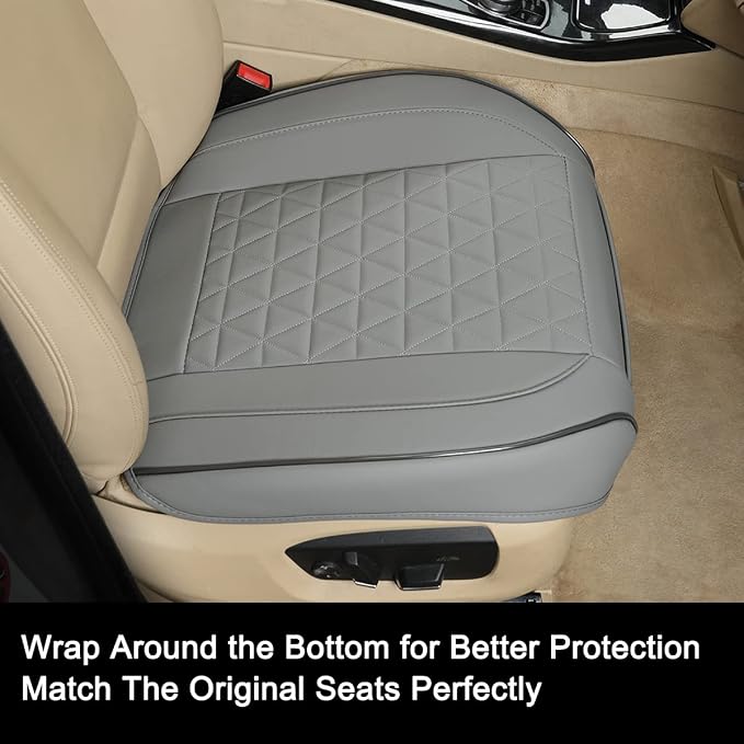 Black Panther 1 Pair Front Bottom Seat Covers Luxury Faux Leather Car Seat Protectors, Anti-Slip and Wrap Around The Bottom, Fit 95% of Vehicles - Light Gray