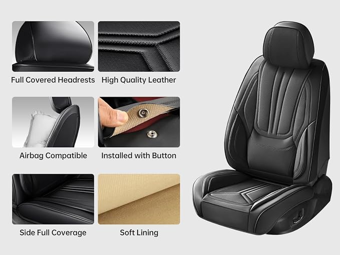 Car Seat Covers Front Seats Black, Premium Leather Car Seat Covers, Waterproof and Breathable Seat Covers, Universal Car Seat Protector Fit for Cars, Trucks, SUVs, Pick-ups
