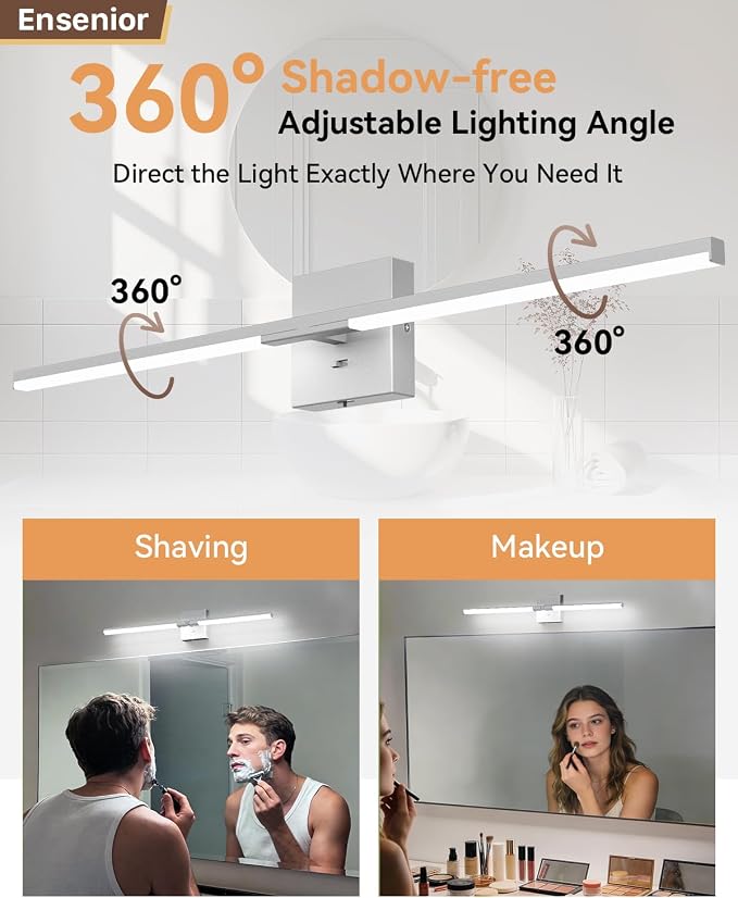 Ensenior Modern Bathroom Vanity Light 32 inch, Built-in Dimmer, 18.5W Dimmable 5CCT Led Bath Lights, Baked-on Matte Grey Vanity Lights for Bathroom Mirror Cabinets Bedroom-FCC & ETL Certificated