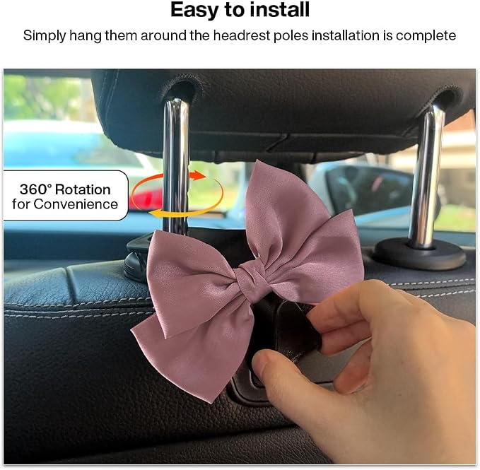 2-Pack Car Seat Headrest Hooks, Handbag Hangers, Leather pink | Storage organizer for handbags, clothes, coats and grocery bags; practical interior accessory for most cars and SUVs