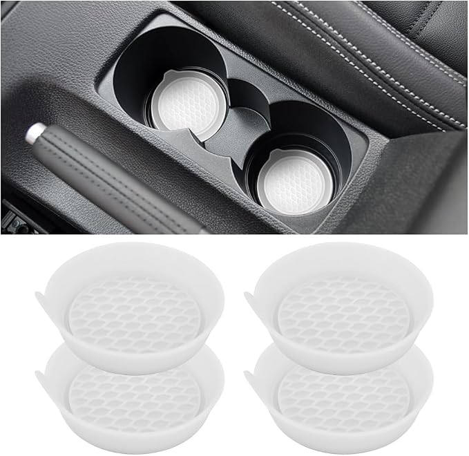Mandark Car Cup Coaster, 4PCS Silicone Non-Slip Vehicle Drink Cup Mat, Sift-Proof Spill Recessed Automotive Interior Cup Holder Insert Protector Accessories, Universal for Most Cars (White)