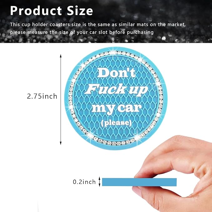 Ziciner 2 Pack Bling Car Cup Holder Coaster, 2.75 Inch Anti-Slip Auto Insert Cup Coaster, Crystal Car Drink Cup Mat Perfect for Women Girls, Universal Interior Decor Accessories (Light Blue)