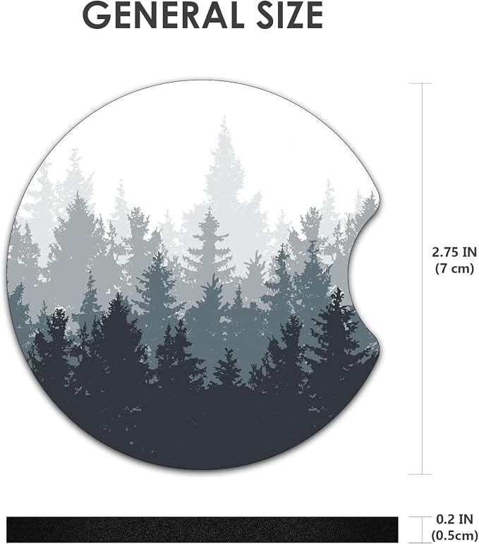2 Pack Car Coasters，2.75-inch Neoprene Non-Slip Cup Holder Coasters for Car，Cute Car Interior Accessories for Men and Women，Ink Tree