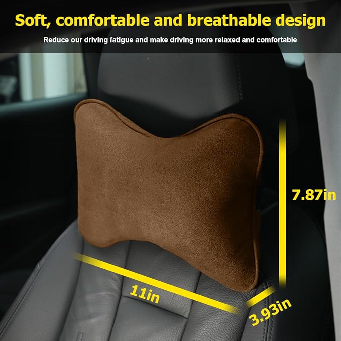 Osilly Car Headrest Pillow, Soft Comfortable Breathable Memory Foam Ergonomic Design Automotive Neck Pillow Cushion with Adjustable Strap for Neck Pain Pressure Relief, Universal Fit（Brown）
