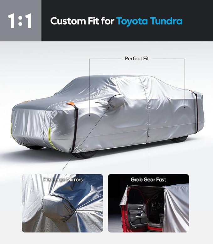 Wigoo Toyota Tundra Truck Cover Accessories 2004-2026, Waterproof All-Weather Pickup Cover, UV Sun Rain Snow Dust Protection, Paint-Safe Lining, Door Zipper, Reflective Strips
