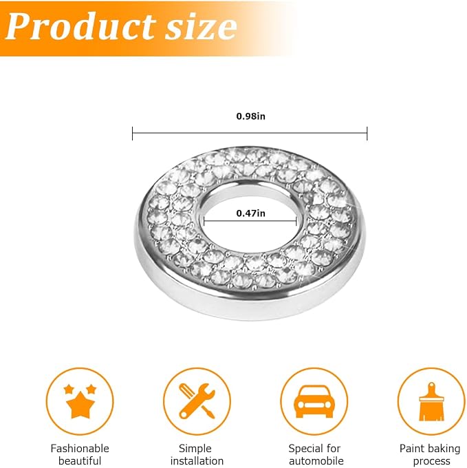 Osilly 4 Pcs Bling Car Inner Door Lock Covers, Crystal Pull Rod Bolt Stickers, Sparkly Rhinestones Auto Door Bolt Decorations, Vehicle Lock Pin Cap Decors for C Class C200L GLC260 C260L (White)