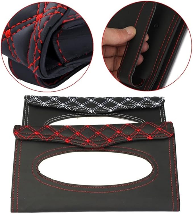 Denpetec Car Tissue Holder, Tissue Box Holder for Car, Universal Paper Towel Napkin Holders Box Tissues Case Cover for Cars Sun Visor, Vehicle PU Napkin Case