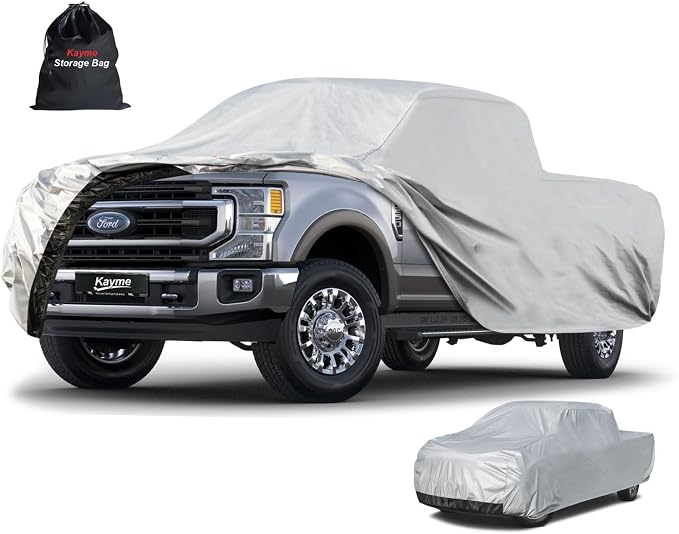 Kayme Full Size Truck Cover Waterproof All Weather - See Vehicle Size Chart - Heavy Duty Outdoor Pickup Cover Sun Uv Rain Protection, Universal Fit Ford F250 F350 etc, Length Up to 261 inch.