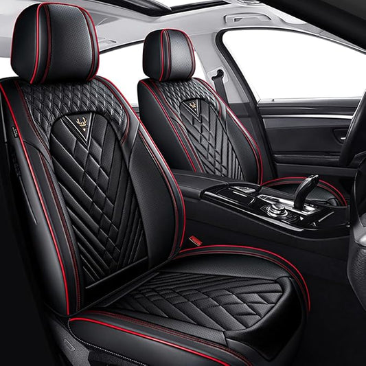 Fit for Toyota Highlander Seat Covers 2001-2026,Premium Leather, 360° Full Protection, Thick Padding & Memory Foam, Waterproof & Stain-Resistant Car Seat Cover Front Set (2 Seat,Black&Red)