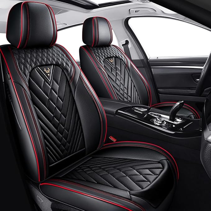 Fit for Toyota Crown Seat Covers 2023-2026,Premium Leather, 360° Full Protection, Thick Padding & Memory Foam, Waterproof & Stain-Resistant Car Seat Cover Front Set (2 Seat,Black&Red)