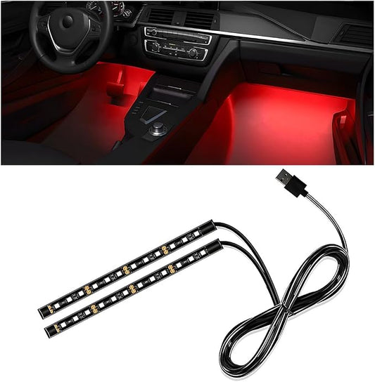 Wevdn Car Interior LED Strip Light, 12V 24 LED Waterproof Neon Ambient Night Light with USB Port, Automotive Atmosphere Decorative Under Dash Lighting Kit, Car Accessories (Red)