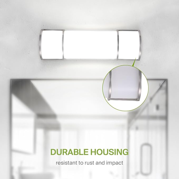 ASD LED 18" Vanity Flush Mount Light Fixture, Linear Bathroom Lighting Bar | 3CCT, Dimmable, Energy Star, ETL Listed | 20W 1650LM 3000-5000K 120V | Long Bath Wall Sconce Over Mirror | Nickel, 2 Pack