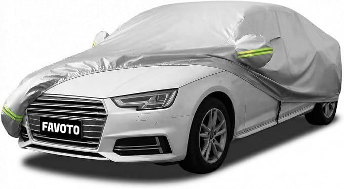 Favoto Sedan Car Cover Waterproof All Weather Heavy Duty Car Cover | Outdoor Automatic Car Covers with Air Vent Sun Snow Dust UV Protection Tearproof Cover Universal Fit for Sedan (194-208 in)