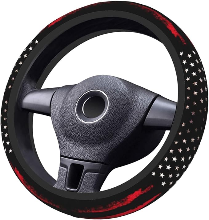 Red Black American Flag Elastic Steering Wheel Cover, Non-Slip Breathable Neoprene Steering Wheel Covers, Men Car Accessories, Universal 15 Inch Fit Auto, Suvs, Truck