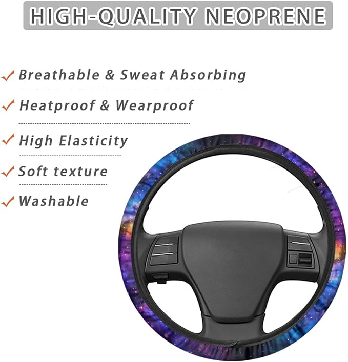AFPANQZ Nebula Galaxy Design Steering Wheel Covers 14-15" inch Universal Fit Most Car Sedans SUVs Comfort Grip Comfortable Handmade Neoprene Breathable Steering Wheel Protector Blue Purple