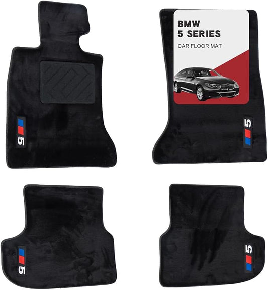 Custom 3D Car Mats for BMW 5 Series 2014-2017 (528i, 535i, 550i, 535d, 530i, 540i, 530e, M5) All-Weather Luminous Wool Carpet Car Mats - Custom Fit, Anti-Slip Full Coverage with Logo