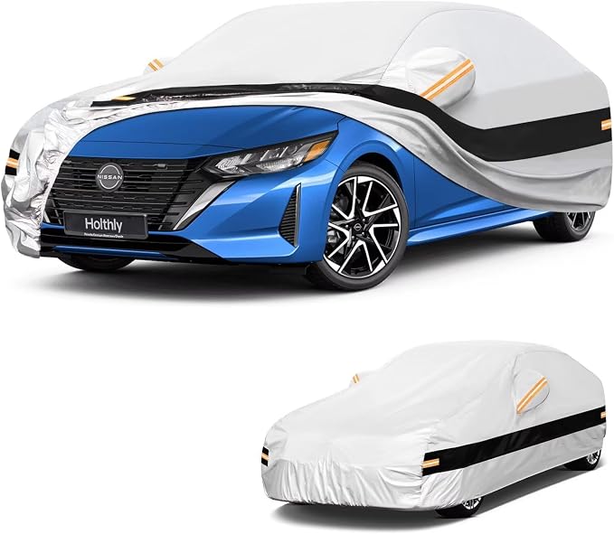 10 Layers Car Cover Custom Fit for Nissan Sentra (2006-2026), Waterproof All Weather for Automobiles, Outdoor Full Cover Sun Dust Rain Protection with Cotton. Silver