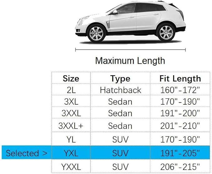 Car Cover Fit for 191-205 inches Length SUV/Van Waterproof All Weather Outdoor Full Cover Rain Sun UV Protection Driver Side Door Zipper Dirtproof Scratch Resistant Breathable Dustproof