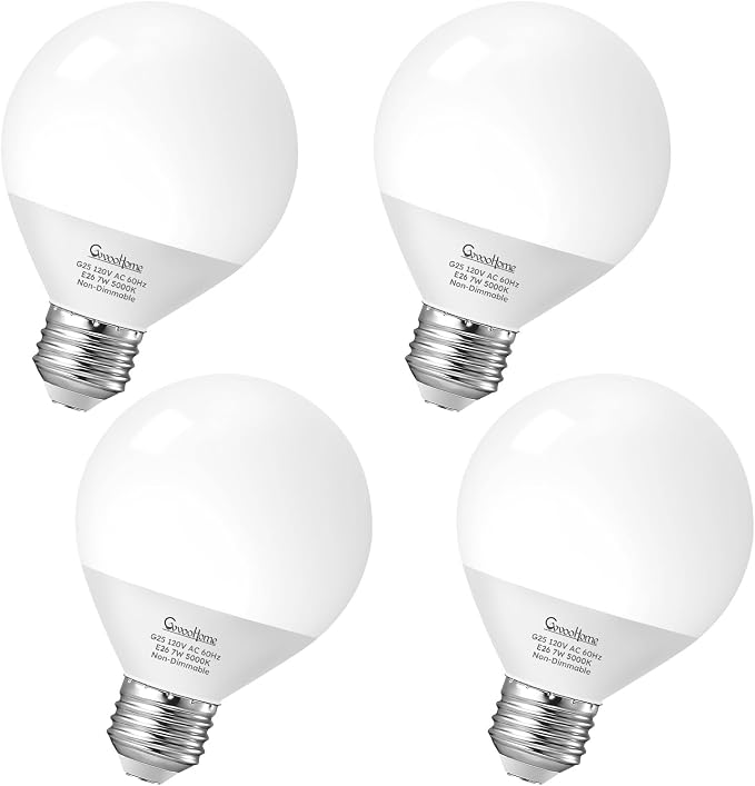 GvvooHome Vanity Light Bulbs for Bathroom, G25 LED Globe Light Bulbs for Makeup Mirror Dressing Room, 60W Equivalent, 2700K Soft White, 800LM, E26 Base, Non-Dimmable, 4-Pack