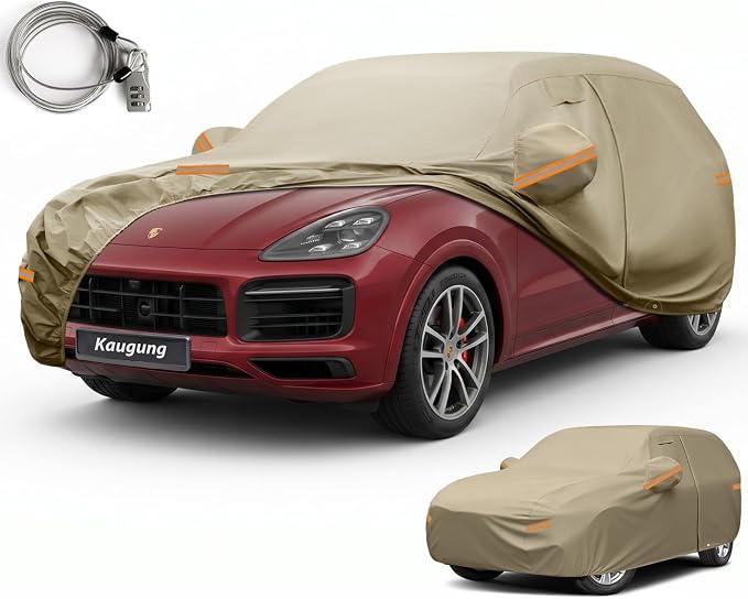 Kaugung Custom Fit Car Cover for Porsche Cayenne S/GTS/Turbo (2002-2026), Heavy Duty All Weather Waterproof Outdoor SUV Cover, Sun Rain UV Protection with Driver Door Zipper, Mirror Pockets & Vents