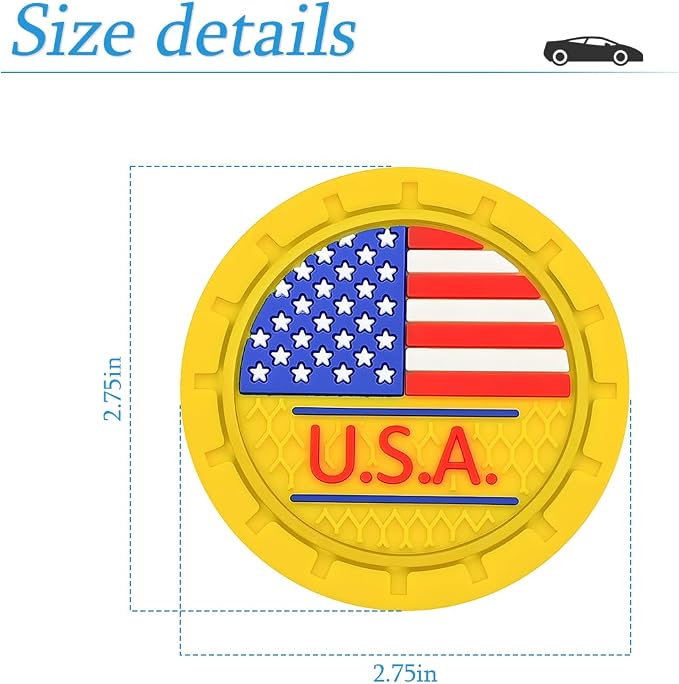 AUCELI 2 Pack Car Cup Holder Coasters, Colored American Flag US Flag Insert Car Cup Coaster, 2.75 Inch Anti Slip Shockproof Embedded Drink Mat, Vehicle Interior Decor Accessories