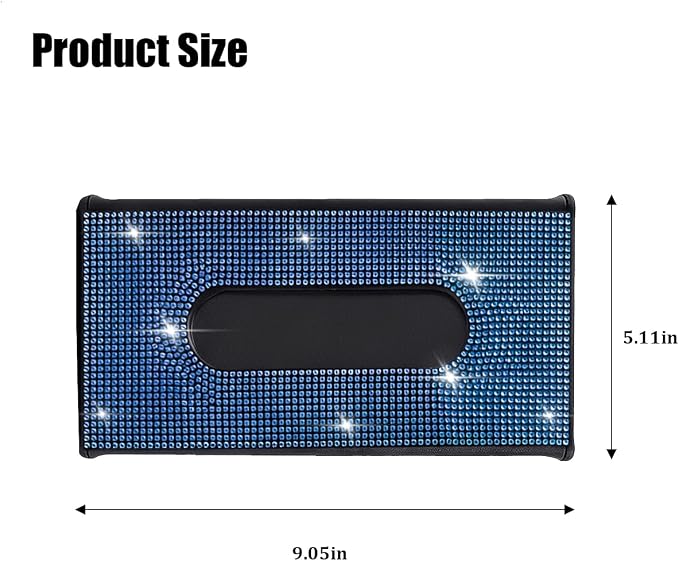 Bling Car Visor Tissue Holder, Shiny Rhinestone Leather Sun Visor Napkin Mask Case Holder Clip, Diamond AUT Paper Tissue Towel Box Dispenser, Universal Fit (Black/Blue)