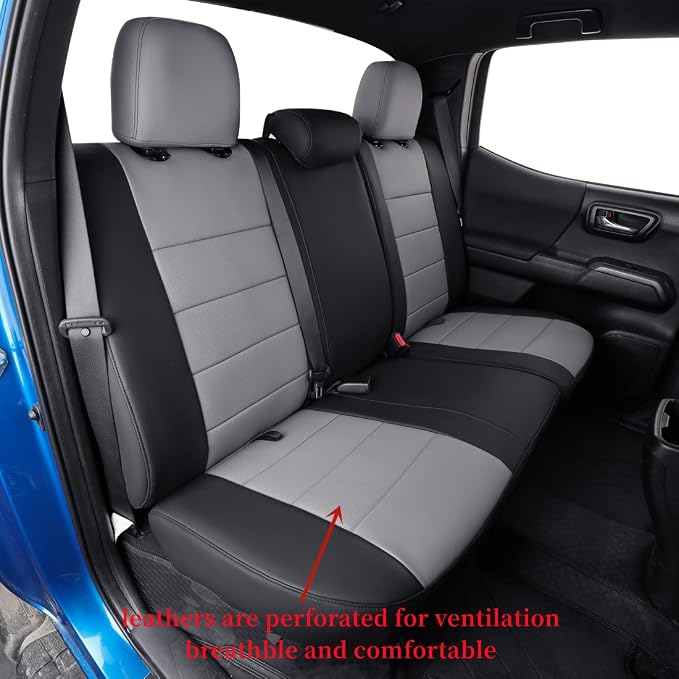 coverdream Tacoma Leather Seat Covers Full Set for 2016-2023 Toyota Tacoma Double Cab/Crew Cab SR,SR5,TRD Off Road,TRD Pro,TRD Sport,Limited,Fully Covered Waterproof Truck Seat Protector (Black/Gray)