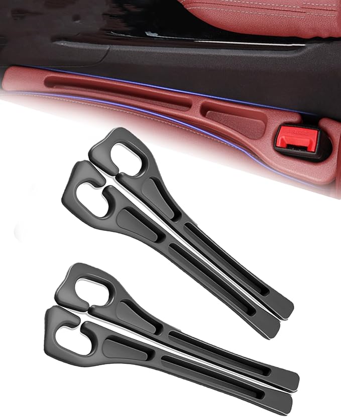 Seat Gap Filler - Stopping Phone Key from Falling, 2PCS Dual Slot Car Seat Gap Filler Organizer with Seat Belt Holes & Storage Slot, Universal Seat Gap Filler for Car Suv Truck (2 Set -Black)