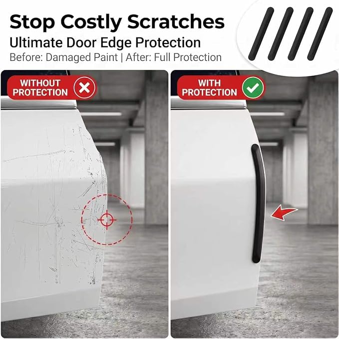 4 PCS Silicone Car Door Edge Guards, Self Adhesive Car Door Protector, Anti-Collision Crash Scratch Strips Protector, Auto Accessories Decorative Strip for Sedans Trucks SUVs (Black)